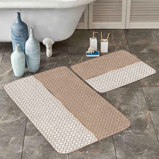 Vizon Ogea Motifli Dijital Baskılı 2li Banyo Paspas ve Halısı Takımı Kaymaz Taban Yıkanabilir