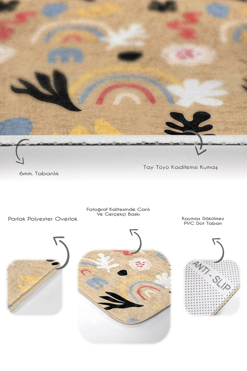 Vizon Zemin Minimal Tropik Yaprak Tasarımlı 2li Banyo Halısı Takımı Kaymaz Taban Yıkanabilir Bonvagon