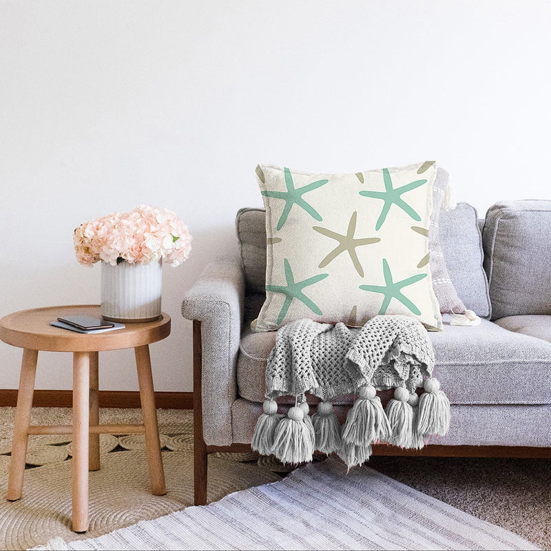 Vizon Zeminde Deniz Yıldızı Motifli Dijital Baskılı Modern Raşel Kadife Yastık Kırlent Kılıfı Bonvagon