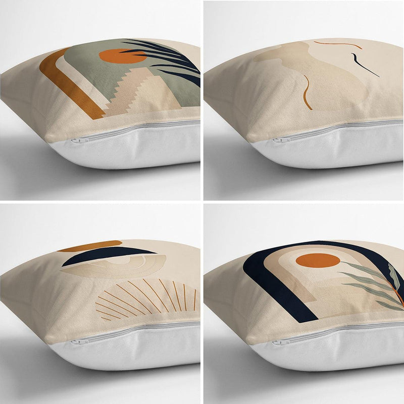 Vizon Zeminli Etnik Çizimli Dijital Baskılı Modern 4lü Kırlent Kılıfı Seti Bonvagon