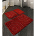 Wave Kırmızı 3lü Set Banyo Halısı, Kaymaz Taban, Yıkanabilir Bonvagon