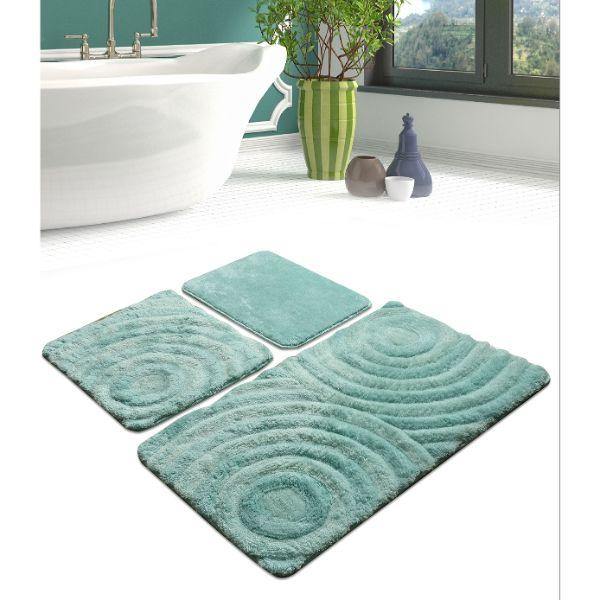 Wave Mint 3lü Set Banyo Halısı, Kaymaz Taban, Yıkanabilir Bonvagon