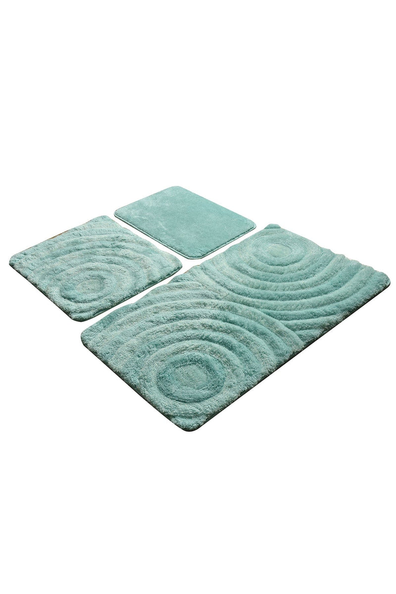 Wave Mint 3lü Set Banyo Halısı, Kaymaz Taban, Yıkanabilir Bonvagon