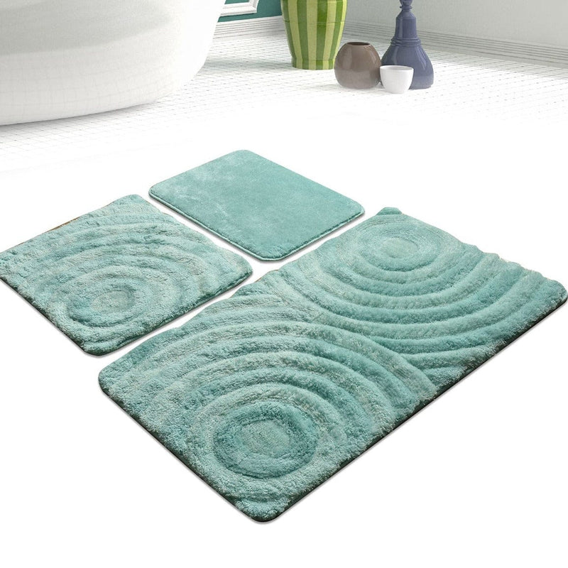 Wave Mint 3lü Set Banyo Halısı, Kaymaz Taban, Yıkanabilir Bonvagon