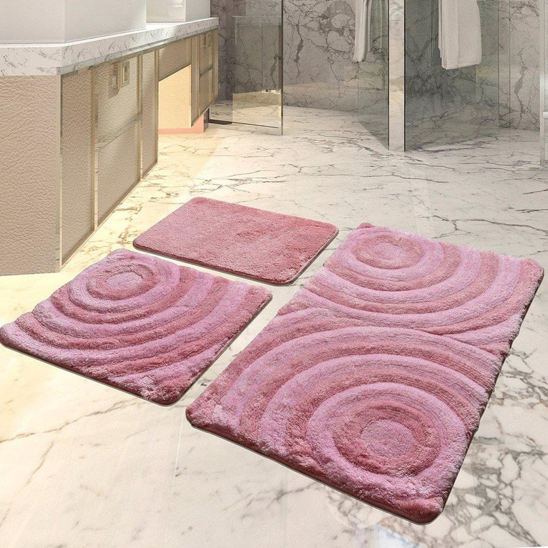 Wave Pudra 3lü Set Akrilik Banyo Paspas ve Halısı, Kaymaz Taban, Yıkanabilir Bonvagon
