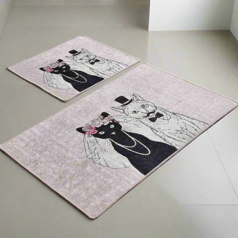 Wedding 2li Set Dijital Baskılı Banyo Halısı, Kaymaz Taban, Yıkanabilir Bonvagon
