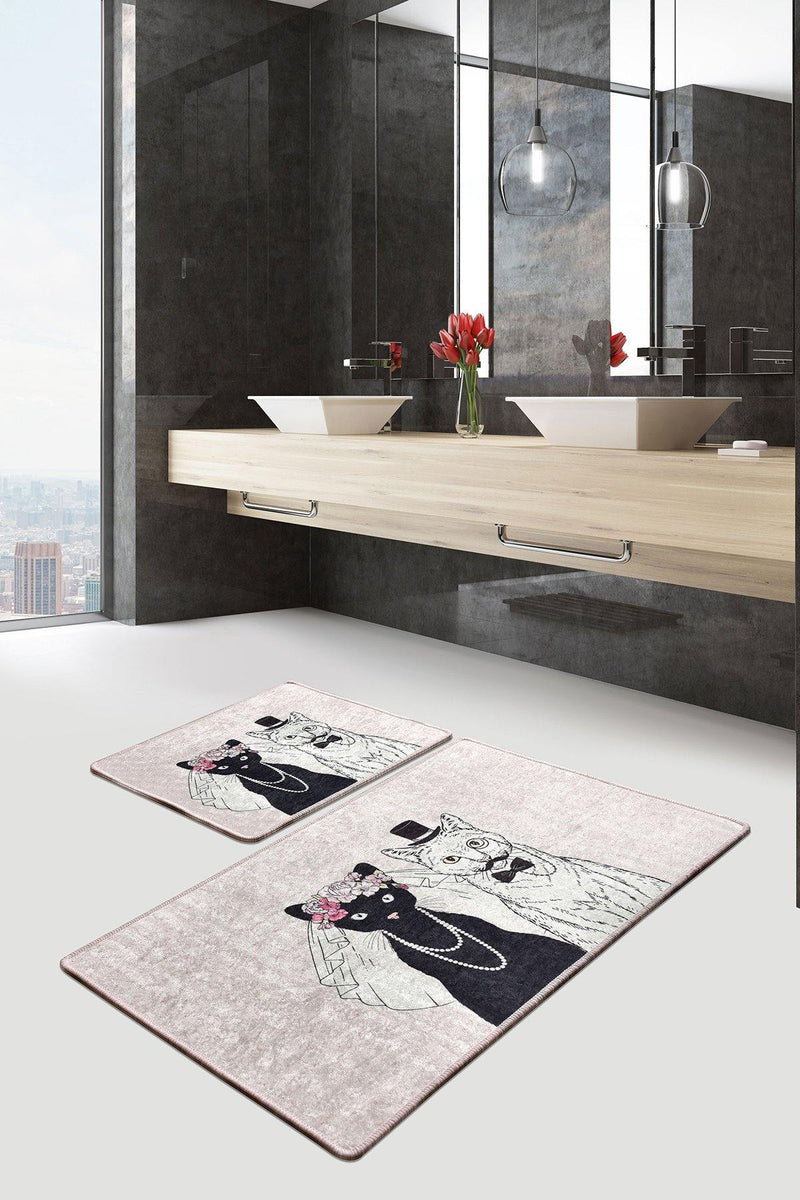 Wedding 2li Set Dijital Baskılı Banyo Halısı, Kaymaz Taban, Yıkanabilir Bonvagon