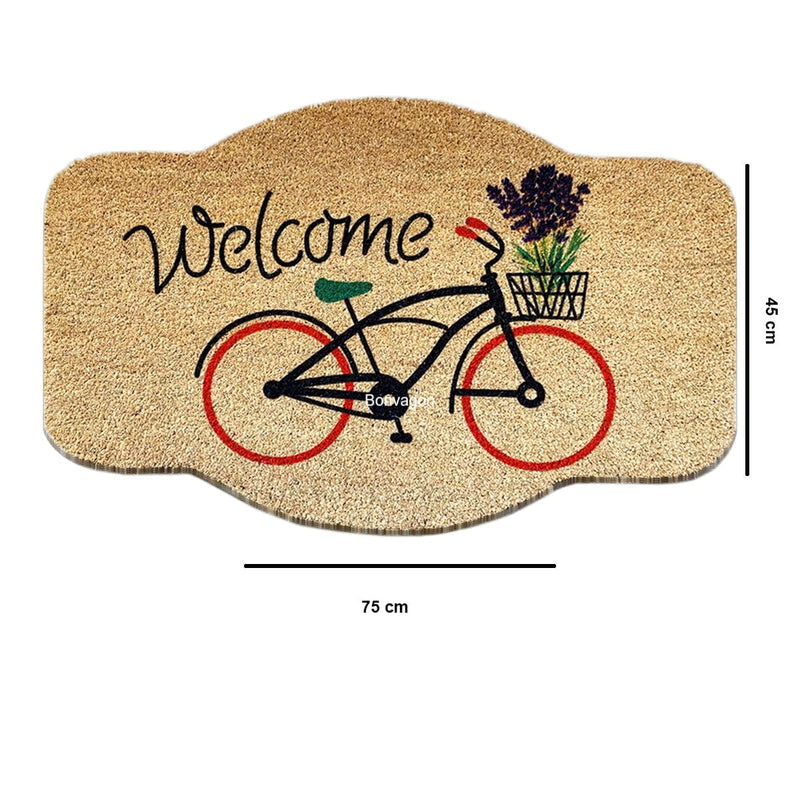 Welcome Bicycle 45x75cm Doğal Koko Hindistan Cevizi Kapı Önü Paspas Nonloso