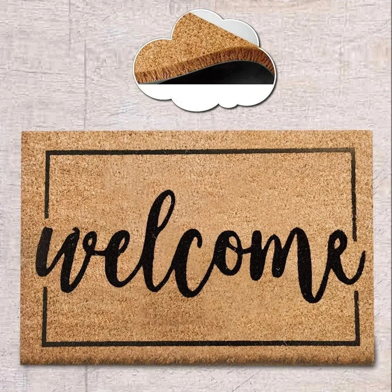 Welcome Border Doğal Koko Hindistan Cevizi Kapı Önü Paspas 60x40cm