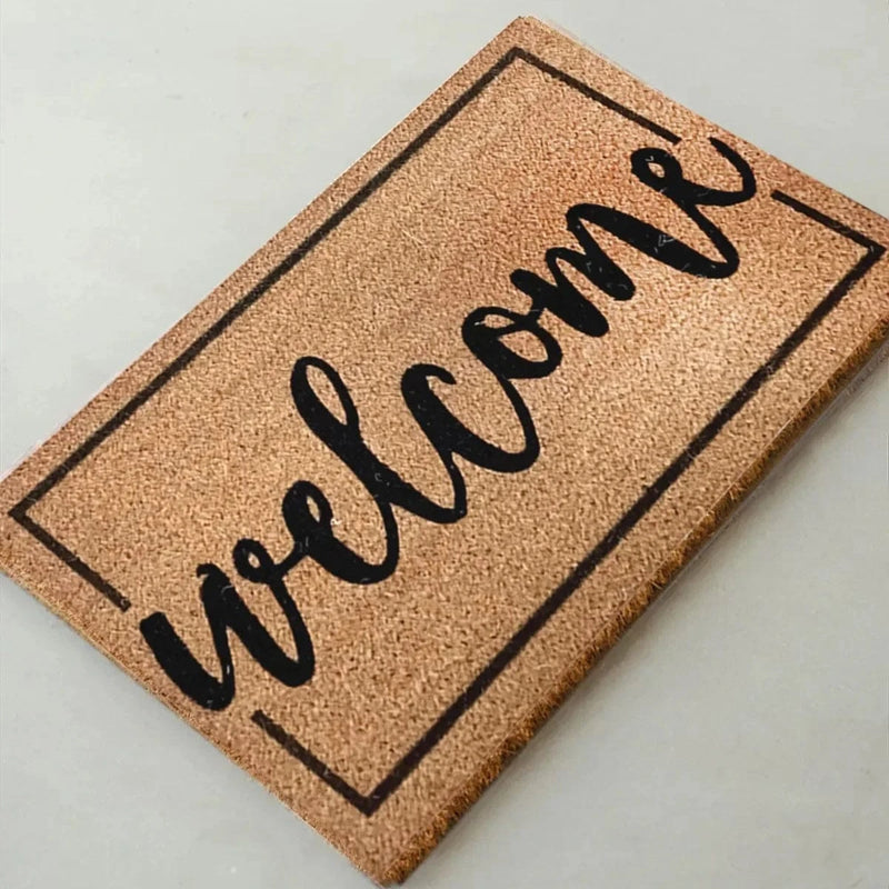 Welcome Border Doğal Koko Hindistan Cevizi Kapı Önü Paspas 60x40cm Bonvagon