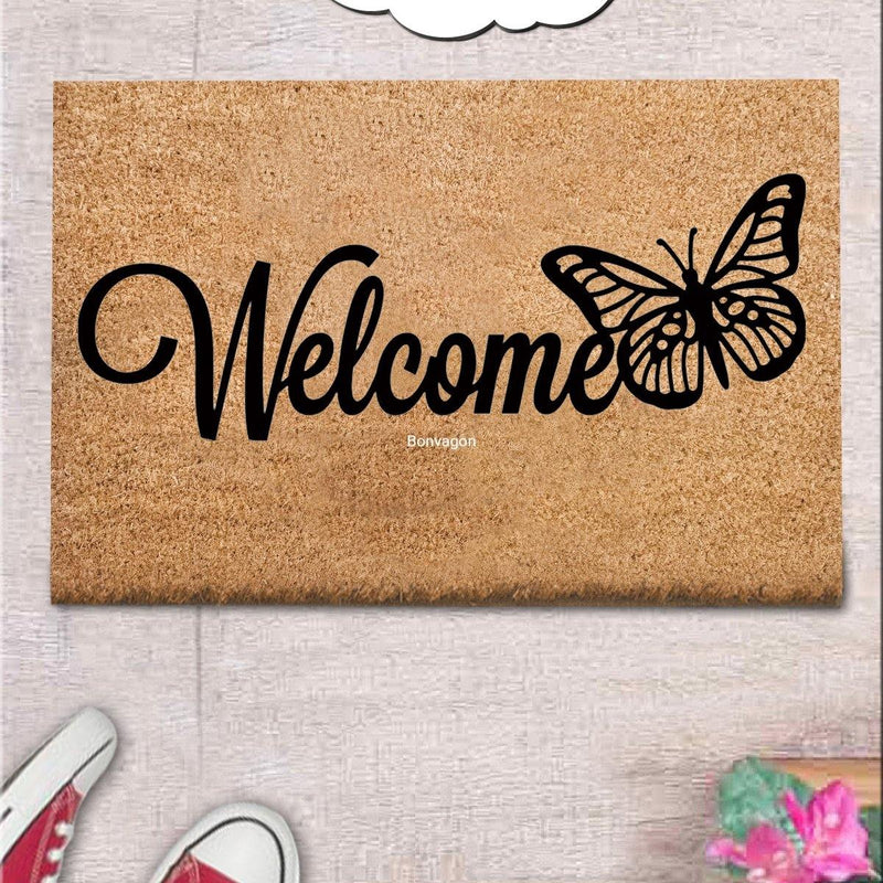Welcome Butterfly Doğal Koko Hindistan Cevizi Kapı Önü Paspas 60x40cm