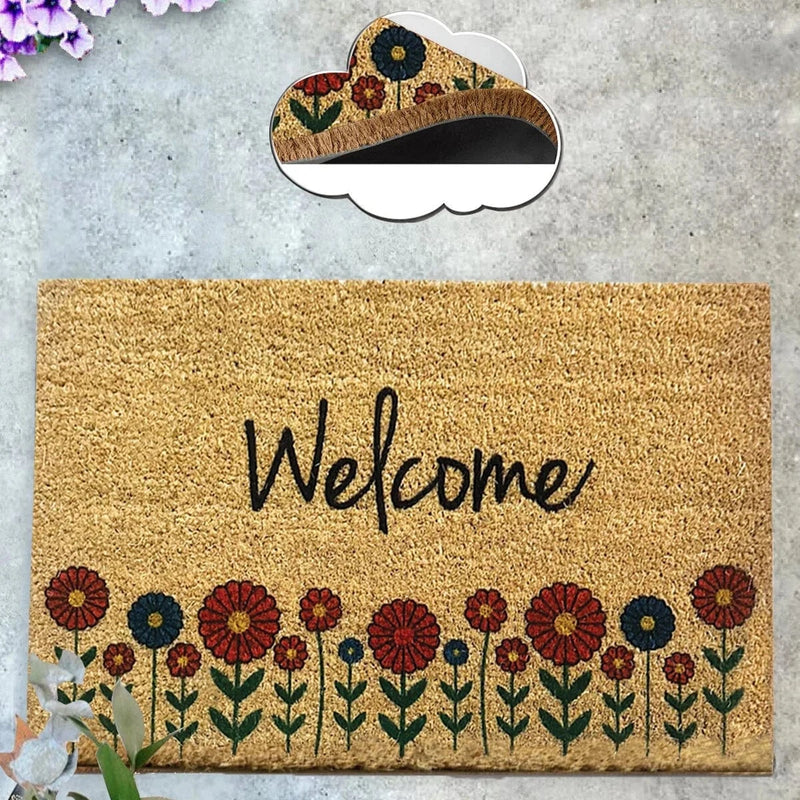 Welcome Flowers Doğal Koko Hindistan Cevizi Kapı Önü Paspas 60x40cm Bonvagon