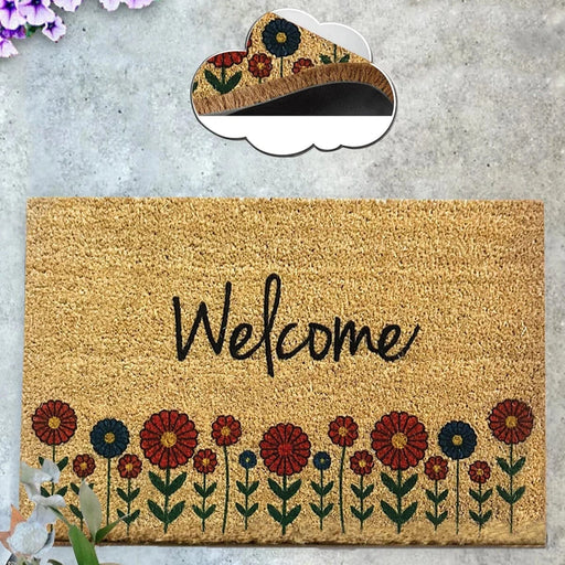 Welcome Flowers Doğal Koko Hindistan Cevizi Kapı Önü Paspas 60x40cm Bonvagon