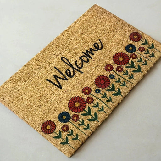 Welcome Flowers Doğal Koko Hindistan Cevizi Kapı Önü Paspas 60x40cm Bonvagon