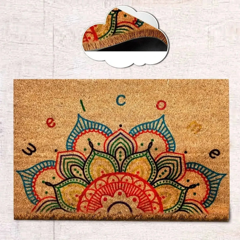 Welcome Mandala Doğal Koko Hindistan Cevizi Kapı Önü Paspas 60x40cm