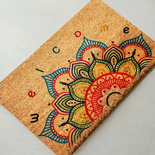 Welcome Mandala Doğal Koko Hindistan Cevizi Kapı Önü Paspas 60x40cm