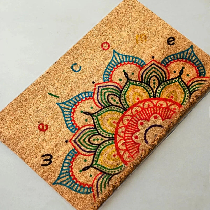 Welcome Mandala Doğal Koko Hindistan Cevizi Kapı Önü Paspas 60x40cm Bonvagon