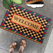Welcome Purple Square Doğal Koko Hindistan Cevizi Kapı Önü Paspas 60x40cm