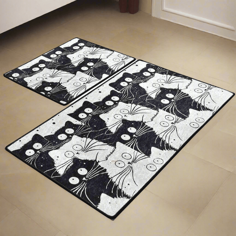 White Cats 2li Set Dijital Baskılı Banyo Paspas ve Halısı, Kaymaz Taban, Yıkanabilir Bonvagon