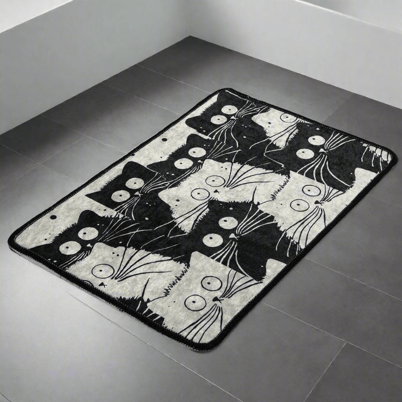 White Cats Dijital Baskılı 40x60cm Banyo Paspas ve Halısı, Kaymaz Taban, Yıkanabilir Bonvagon