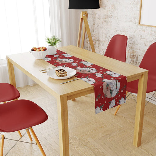 White Flowers İnce Keten Runner 140x45cm