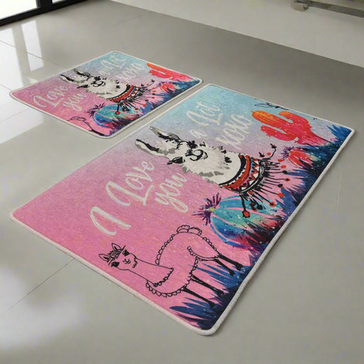 White Lama Dijital Baskılı 2li Set Banyo Halısı, Kaymaz Taban, Yıkanabilir Bonvagon