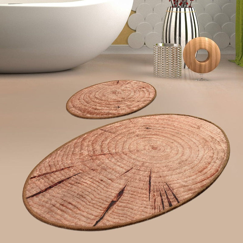 Wood Dijital Baskılı 2li Set Banyo Halısı, Kaymaz Taban, Yıkanabilir Bonvagon
