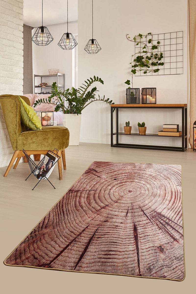 Wood Dijital Baskılı Halı, Kaymaz Taban, Yıkanabilir Bonvagon