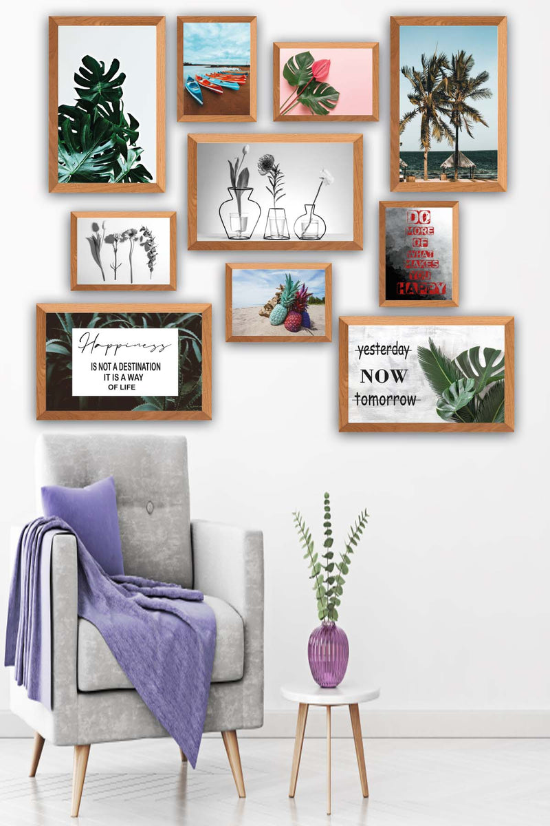 Wow 10 Parça Botanik Yaprak Modern Tarzda (Çerçeve Görünümlü) Uv Baskı Duvar Tablo Seti