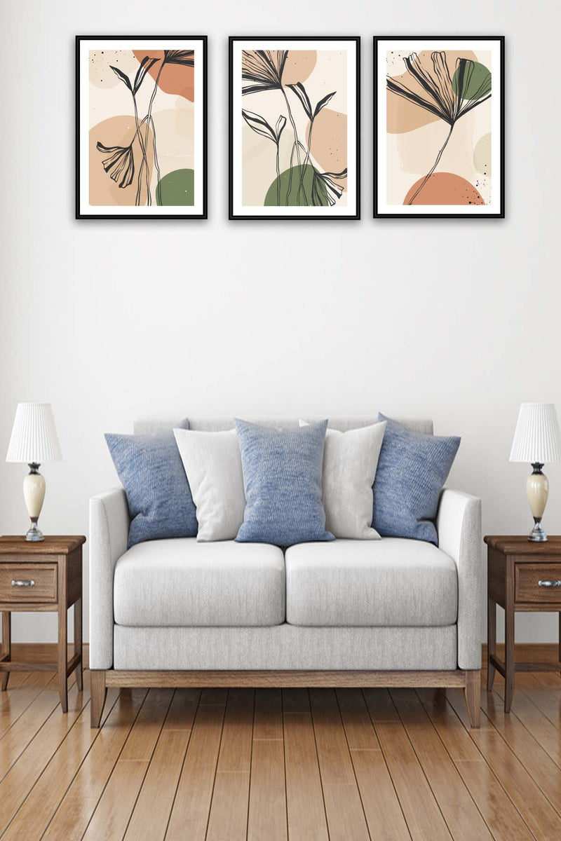 Wow 3 Parça Artline Çiçek Tasarım Uv Baskı Mdf Ahşap Duvar Tablo Seti