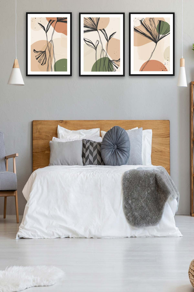 Wow 3 Parça Artline Çiçek Tasarım Uv Baskı Mdf Ahşap Duvar Tablo Seti