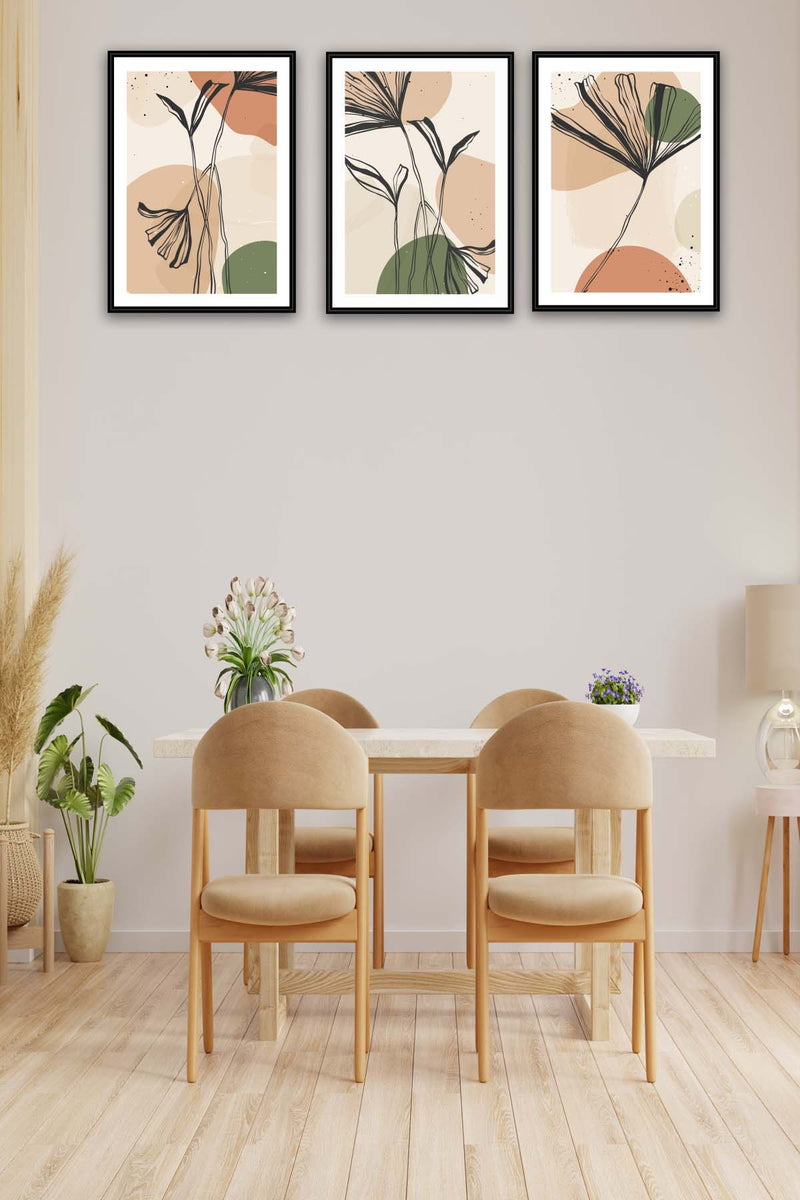Wow 3 Parça Artline Çiçek Tasarım Uv Baskı Mdf Ahşap Duvar Tablo Seti