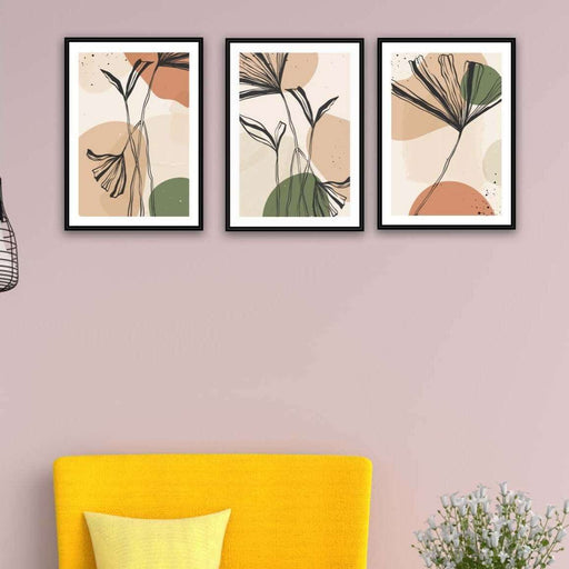 Wow 3 Parça Artline Çiçek Tasarım Uv Baskı Mdf Ahşap Duvar Tablo Seti