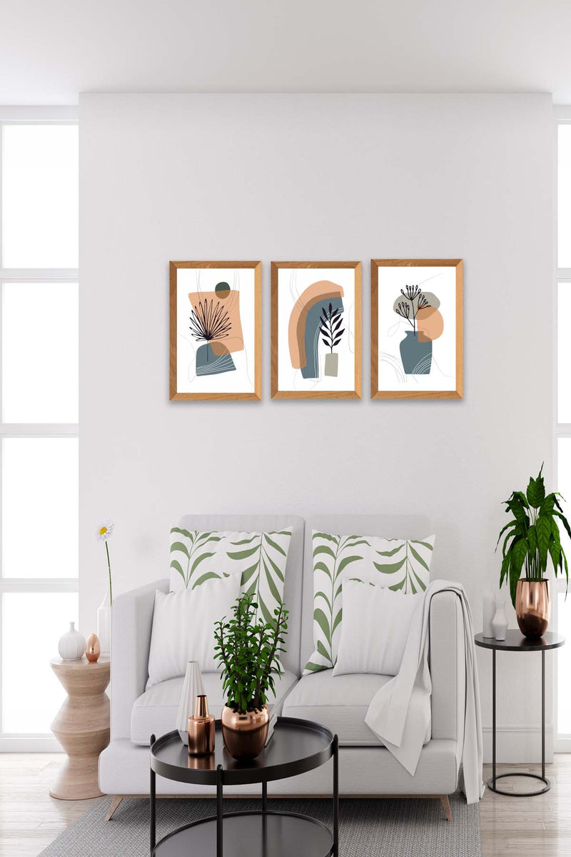 Wow 3 Parça Bohem Modern Tarzda (Çerçeve Görünümlü) Uv Baskı Duvar Tablo Seti