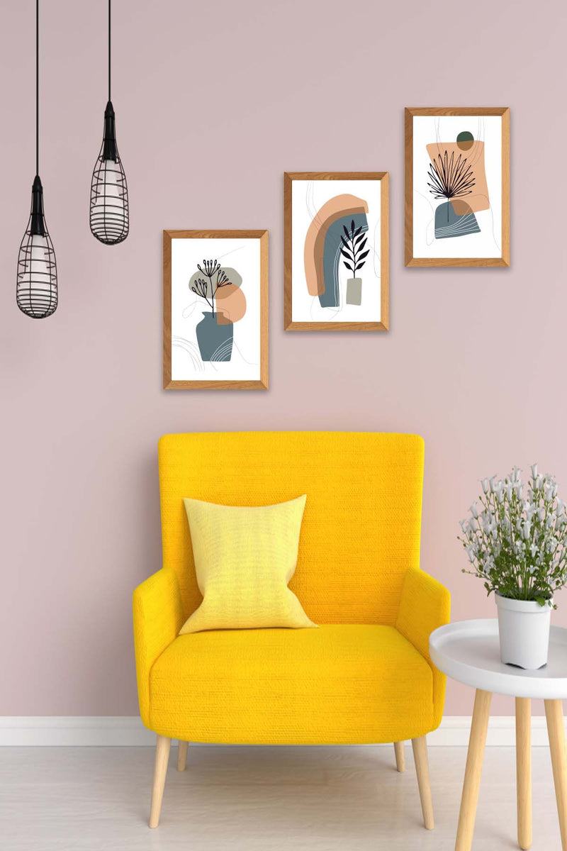 Wow 3 Parça Bohem Modern Tarzda (Çerçeve Görünümlü) Uv Baskı Duvar Tablo Seti