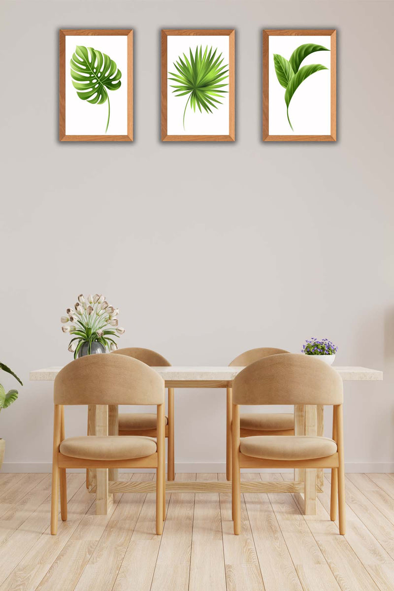 Wow 3 Parça Bohem Tarzı Yaprak Çerçeve Görünümlü Ahşap Duvar Tablo Seti