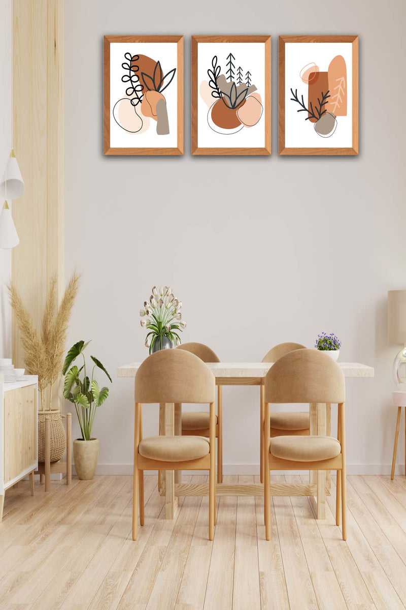 Wow 3 Parça Bohem Tarzında Çerçeve Görünümlü Tasarım Uv Baskı Mdf Ahşap Duvar Tablo Seti