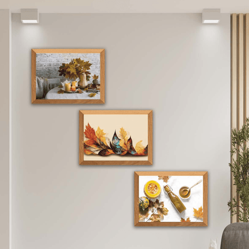 Wow 3 Parça Çınar Yapakları Sonbahar Yansıtan Çerçeve Görünümlü Mdf Ahşap Duvar Tablo Seti
