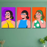 Wow 3 Parça Kız Dijital Baskı Ahşap Duvar Tablo Seti