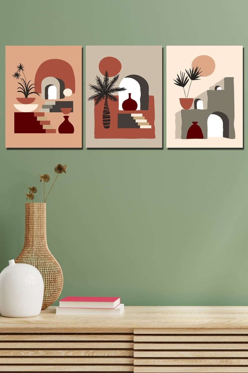 Wow 3 Parça Minimalist Ahşap Duvar Tablo Seti