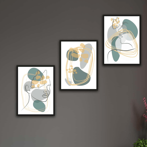 Wow 3 Parça Modern Lineart Suliet Tarzda Sanatsal Siyah Çerçeve Görünümlü Uv Baskı Mdf Ahşap Duvar Tablo Seti