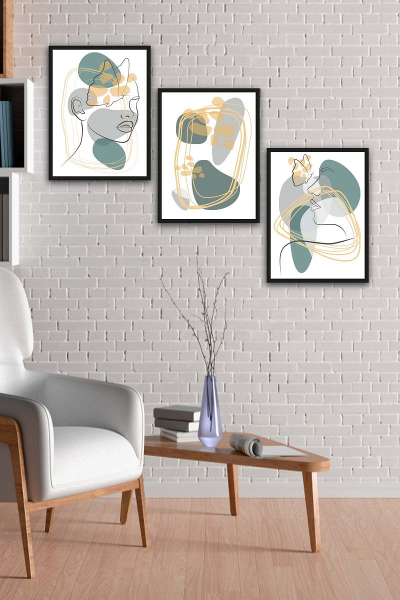 Wow 3 Parça Modern Lineart Suliet Tarzda Sanatsal Siyah Çerçeve Görünümlü Uv Baskı Mdf Ahşap Duvar Tablo Seti