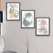 Wow 3 Parça Modern Lineart Tarzda Sanatsal Siyah Çerçeve Görünümlü Uv Baskı Mdf Ahşap Duvar Tablo Seti