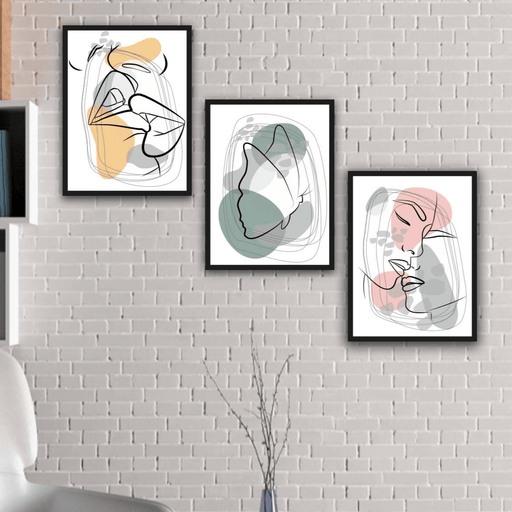 Wow 3 Parça Modern Lineart Tarzda Sanatsal Siyah Çerçeve Görünümlü Uv Baskı Mdf Ahşap Duvar Tablo Seti