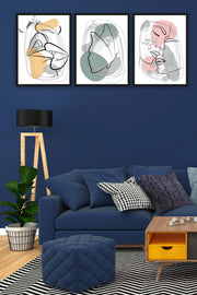 Wow 3 Parça Modern Lineart Tarzda Sanatsal Siyah Çerçeve Görünümlü Uv Baskı Mdf Ahşap Duvar Tablo Seti