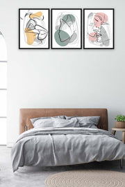 Wow 3 Parça Modern Lineart Tarzda Sanatsal Siyah Çerçeve Görünümlü Uv Baskı Mdf Ahşap Duvar Tablo Seti