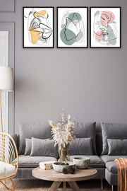 Wow 3 Parça Modern Lineart Tarzda Sanatsal Siyah Çerçeve Görünümlü Uv Baskı Mdf Ahşap Duvar Tablo Seti