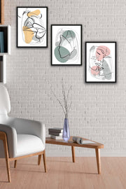 Wow 3 Parça Modern Lineart Tarzda Sanatsal Siyah Çerçeve Görünümlü Uv Baskı Mdf Ahşap Duvar Tablo Seti