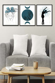 Wow 3 Parça Modern Sanat Tarzında Lotus Tasarım (Siyah Çerçeve Görünümlü) Uv Baskı Mdf Ahşap Duvar Tablo Seti