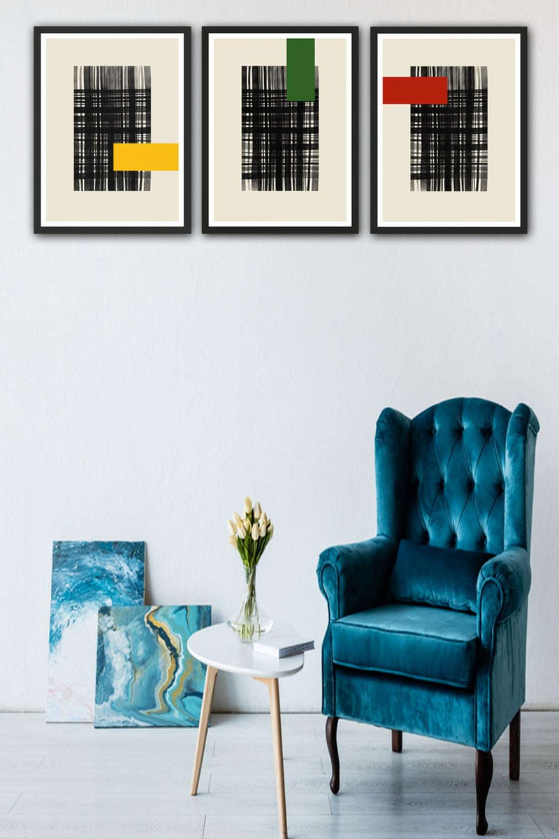 Wow 3 Parça Modern Sanat Tarzında Siyah Çerçeve Görünümlü Uv Baskı Mdf Ahşap Duvar Tablo Seti